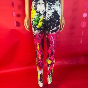 Y2K Splatter Paint Jeans – Aphrodite USA – Neon Festival Denim – Size 25